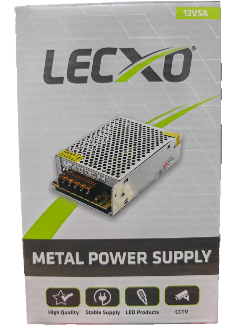 Lecxo Metal Power Supply 12V 5A Lecxo, 220-240V AC to DC Power Supply  - Image 1