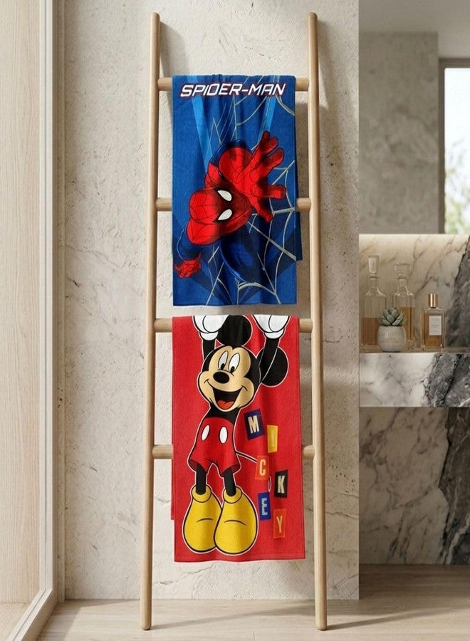 Athom Trendz Athom Living Marvel Spider Man and Mickey Mouse 2 Piece 350 GSM Cotton Bath Towel Set - Multicolour - Image 3