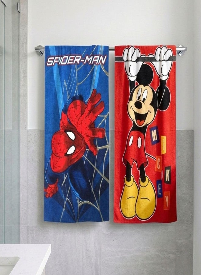 Athom Trendz Athom Living Marvel Spider Man and Mickey Mouse 2 Piece 350 GSM Cotton Bath Towel Set - Multicolour - Image 1