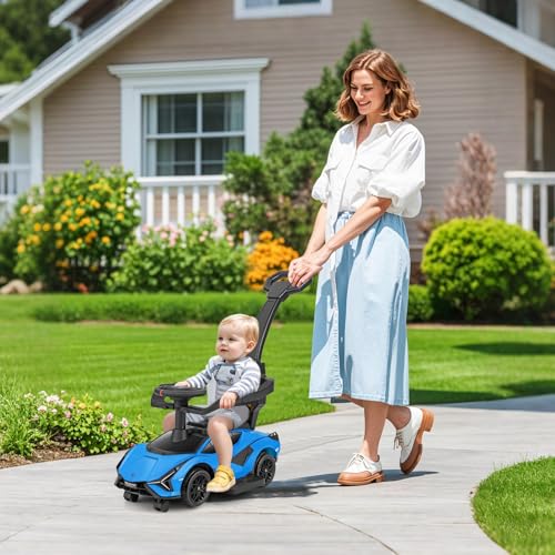 OLAKIDS 3 in 1 Ride on Push Car Licensed Lamborghini SIAN Baby Sliding with Parent Control Handle Universal Wheels Guardrails Toddlers Walking Toy with Music Under Seat Storage Blue - Image 5