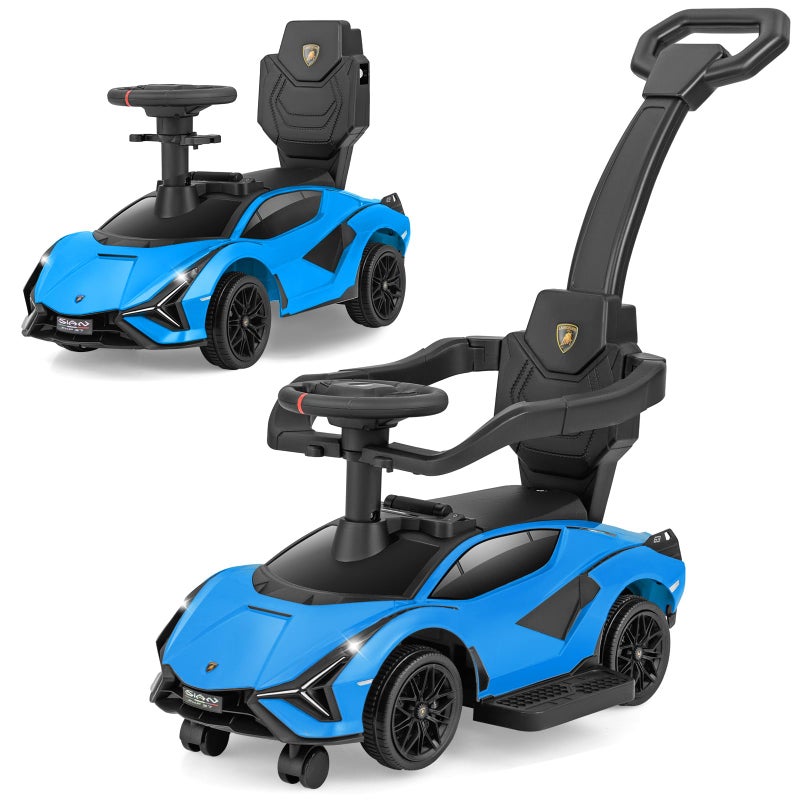 OLAKIDS 3 in 1 Ride on Push Car Licensed Lamborghini SIAN Baby Sliding with Parent Control Handle Universal Wheels Guardrails Toddlers Walking Toy with Music Under Seat Storage Blue - Image 3