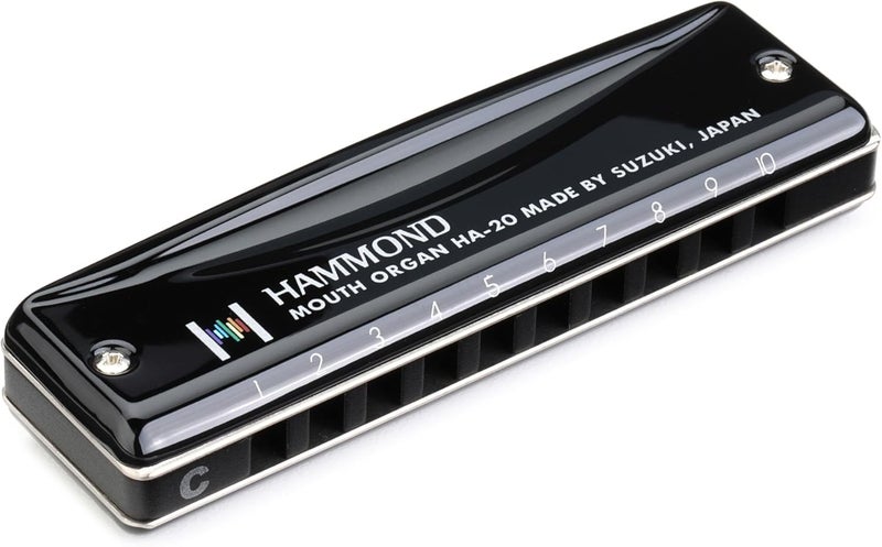 Hammond HA-20-C Mouth Organ Harmonica - Black Aluminum Body with Brass Cover - Image 1