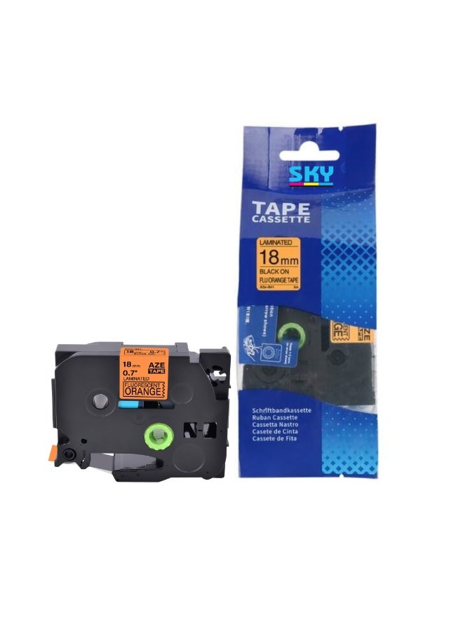 18mm Black on Orange Laminated  Label Tape Cartridge for  P-Touch Label Printers