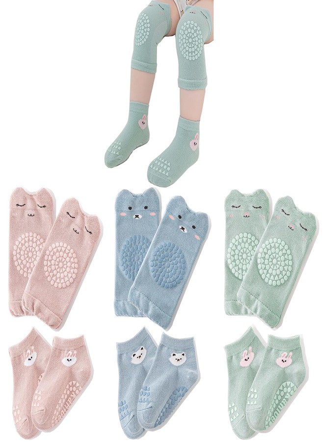 TFTSR Baby Knee Pads for Crawling (3 Pairs) and Baby Socks for Walking (3 Pairs), Walking Protector for Toddler Kid Girls Boy - Image 1