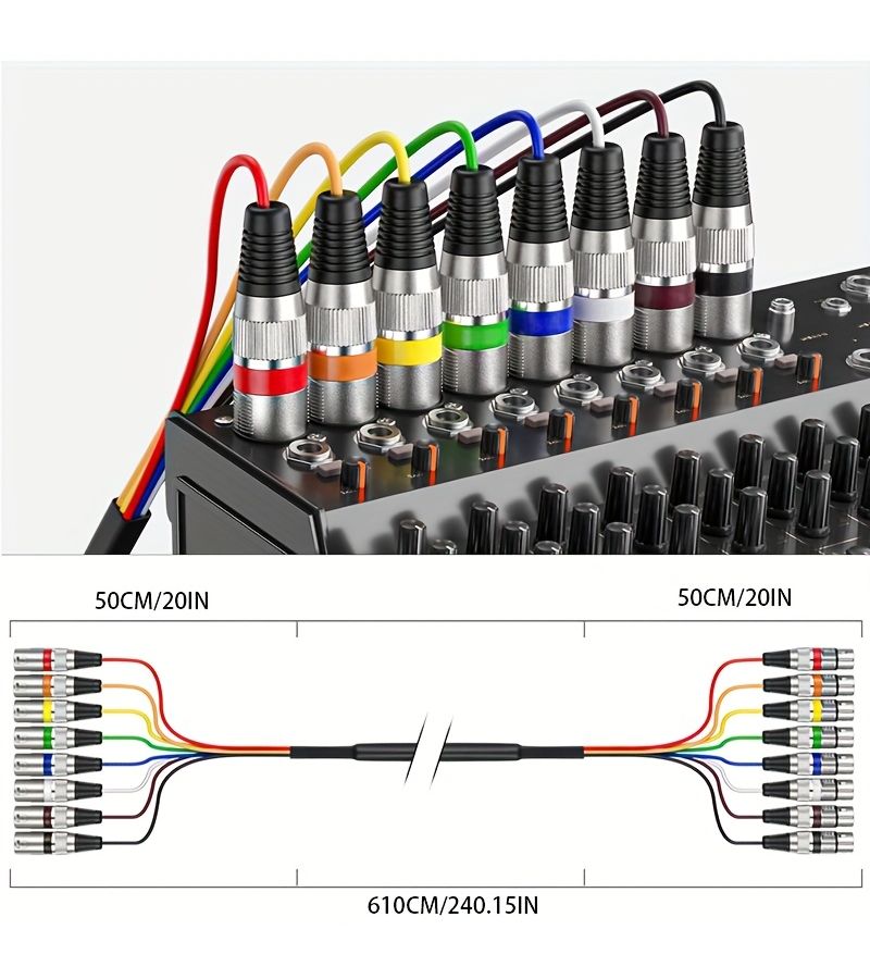 8 Channel XLR Snake Cable Male to Female 10ft Color Coded Ring For Studio Recording - Image 5
