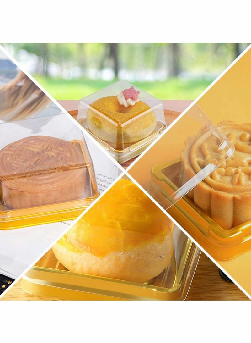 Excefore Mini Cake Box, 100 Pcs Clear Plastic Cookies Muffins Dome Box, Cupcake Mooncake Cookies Box with Clear Dome for Baby Shower Wedding Birthday Party Supplies (Golden) - Image 2