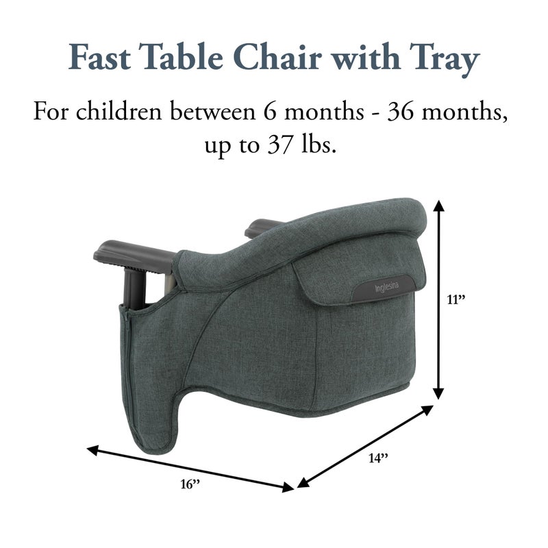 Inglesina Fast Table Chair - Charcoal Gray Melange + Fast Dining Tray - Portable Baby High Chair - for Babies & Toddlers up to 37 lbs - Fits Tables 0.8'' to 3.5'' Thick - Compact - Travel Bag Included - Image 3