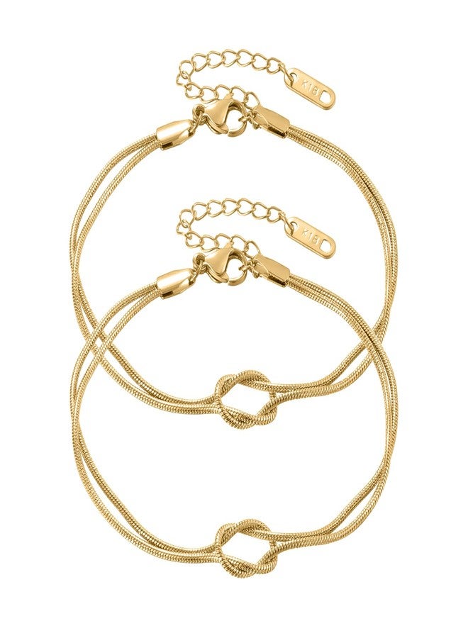Qitian Gold Bracelets 18K Gold Plated Love Knot Bracelet Snake Chain Infinity Bracelet Adjustable Gold Jewelry Gifts for Women. (2pcs Gold-Snake Bracelet), 24cm - Image 1