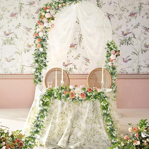 HIAGROW 6FT Eucalyptus Garland with Flowers, 2 Pack Artificial Greenery Garland Hanging Faux Eucalyptus Garland Suitable for Table Wedding Backdrop Arch Wall Party UV Protected Indoor Outdoor Decor - Image 2