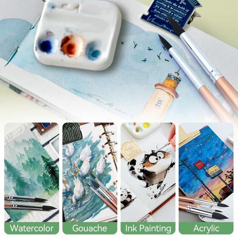 Transon 8pcs Round Watercolor Paint Brush Set Goat Hair for Watercolors,Acrylics,Inks,Gouache,Oil and Tempera - Image 4