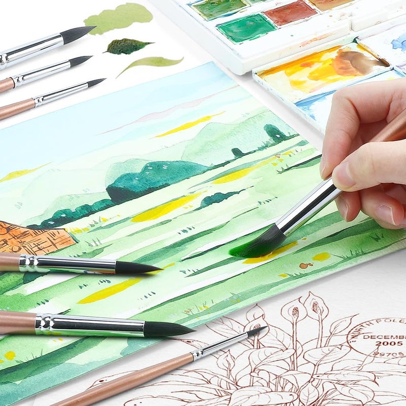 Transon 8pcs Round Watercolor Paint Brush Set Goat Hair for Watercolors,Acrylics,Inks,Gouache,Oil and Tempera - Image 5