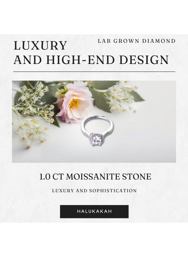 Halukakah D Color 1.0 ct Women's Moissanite Ring Square,1 Carat Lab Grown Diamond with Certificate,Platinum Plated Sterling Silver,Adjustable Size,Timeless Present for Wife,Girlfriend,Birthday,Wedding - Image 3
