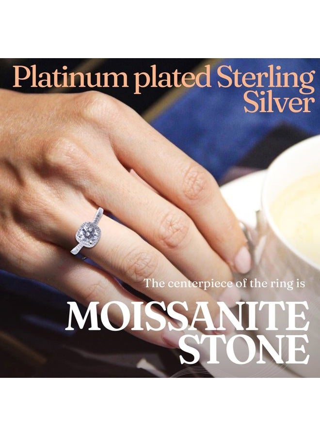Halukakah D Color 1.0 ct Women's Moissanite Ring Square,1 Carat Lab Grown Diamond with Certificate,Platinum Plated Sterling Silver,Adjustable Size,Timeless Present for Wife,Girlfriend,Birthday,Wedding - Image 2