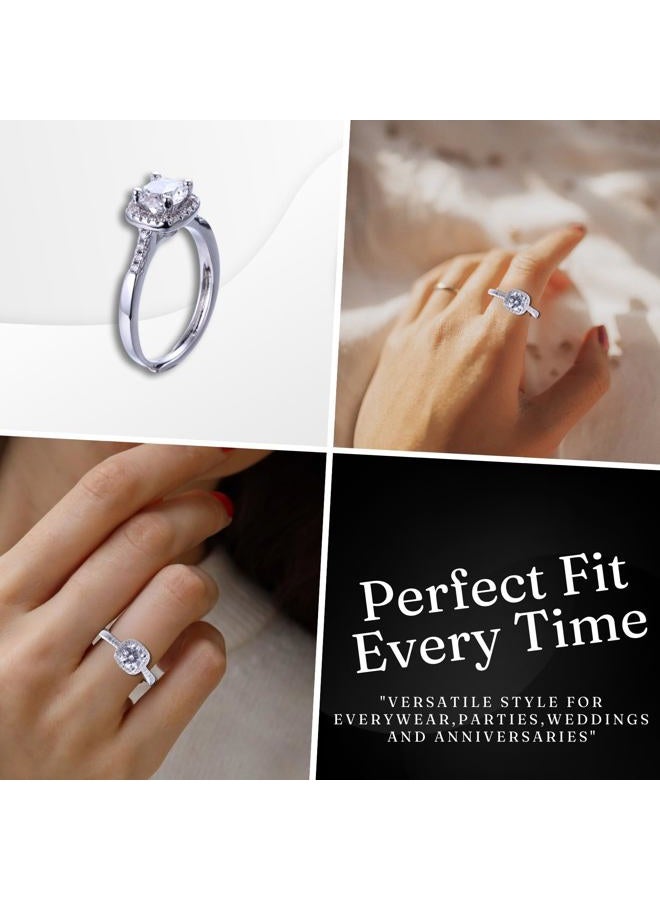 Halukakah D Color 1.0 ct Women's Moissanite Ring Square,1 Carat Lab Grown Diamond with Certificate,Platinum Plated Sterling Silver,Adjustable Size,Timeless Present for Wife,Girlfriend,Birthday,Wedding - Image 4