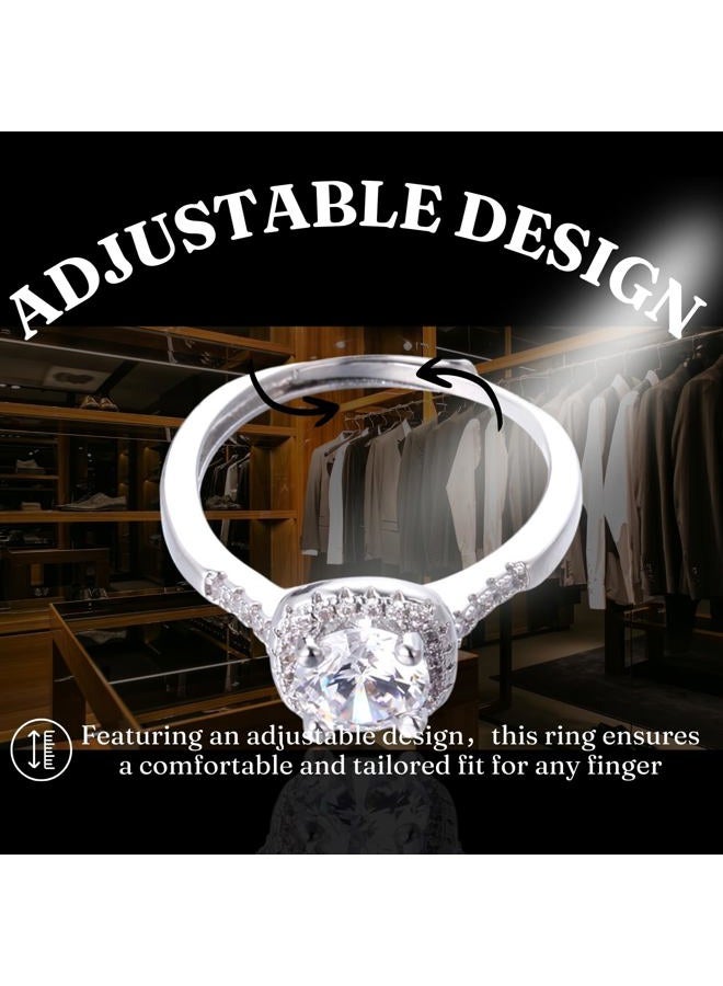 Halukakah D Color 1.0 ct Women's Moissanite Ring Square,1 Carat Lab Grown Diamond with Certificate,Platinum Plated Sterling Silver,Adjustable Size,Timeless Present for Wife,Girlfriend,Birthday,Wedding - Image 5