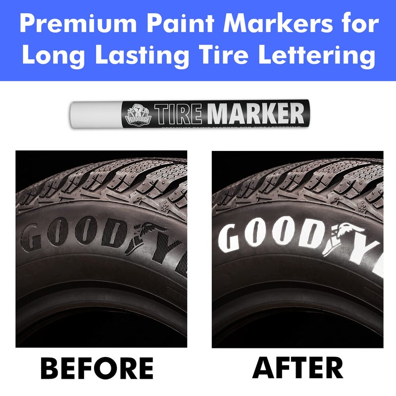 Pelto White tire Paint Marker for Car Tire Lettering - 4 Pack - Permanent Tire Paint Pens with Weatherproof Ink Designed to Last on Car Tires and Many Other Materials - Image 2
