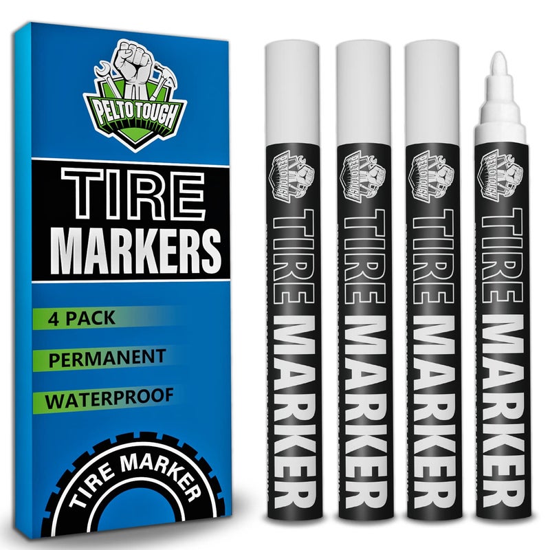 Pelto White tire Paint Marker for Car Tire Lettering - 4 Pack - Permanent Tire Paint Pens with Weatherproof Ink Designed to Last on Car Tires and Many Other Materials - Image 1