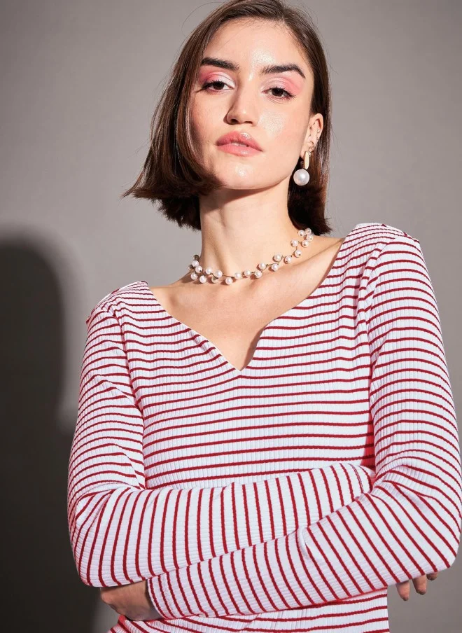 SASSAFRAS Sweetheart Neck Striped Cotton Top for Women