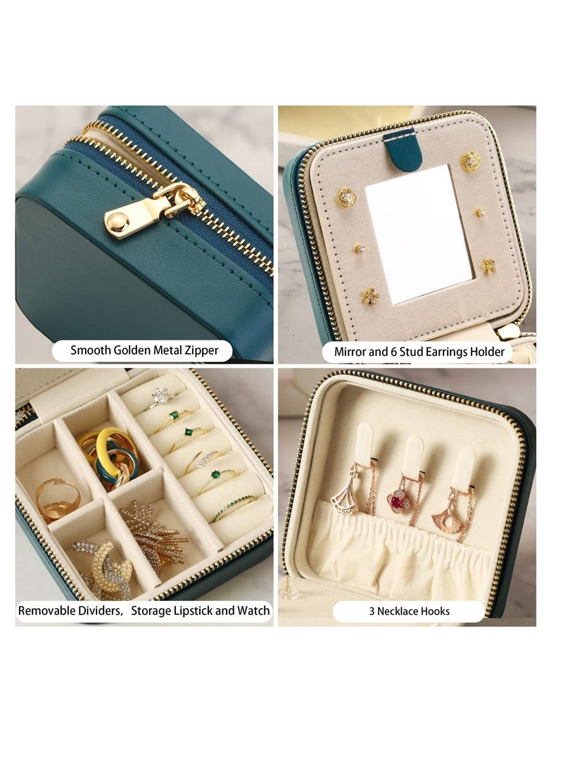 SYOSI Small Travel Jewelry Box Organizer, Travel Jewelry Case with Mirror, for Rings, Earrings, Pendants, Watches, Necklaces, Lipsticks Organizer Storage Holder Case (Deep Green) - Image 3