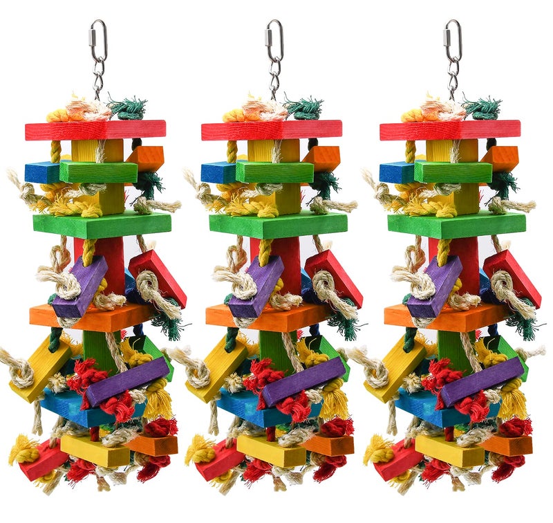 RUBYQ 3 Pack Large Parrot Toy 20in Bird Parrot Toy Multicolor Natural Wooden Bird Chewing Toys for Large Macaws African Grey and a Variety of Parrots - Image 2