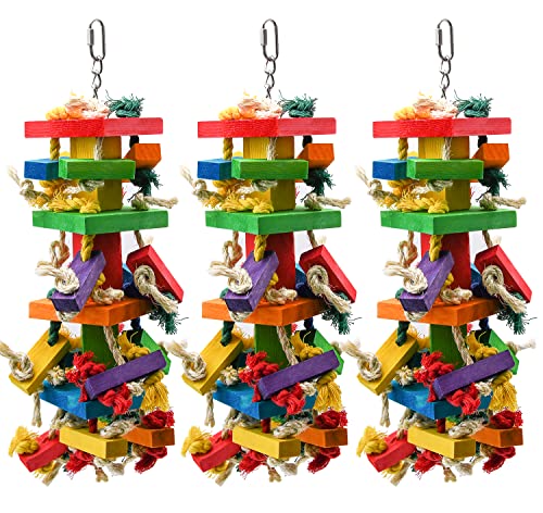 RUBYQ 3 Pack Large Parrot Toy 20in Bird Parrot Toy Multicolor Natural Wooden Bird Chewing Toys for Large Macaws African Grey and a Variety of Parrots - Image 1
