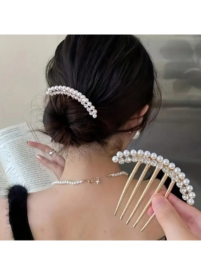 Goolsky 1pc Alloy Faux Pearl Hairpin for Women Rhinestone Hair Side Comb Elegant Hair Accessories for Daily Use Tiaras  - Image 2