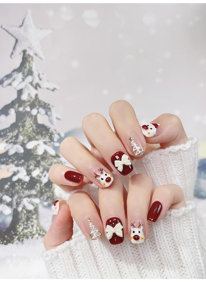 Bluejw Christmas New Year Handmade Wear A European And American Foreign Trade Cartoon Christmas Tree Old Man Elk False Nails Removable - Image 1