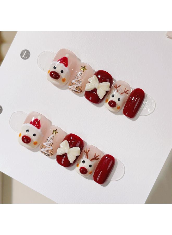 Bluejw Christmas New Year Handmade Wear A European And American Foreign Trade Cartoon Christmas Tree Old Man Elk False Nails Removable - Image 2