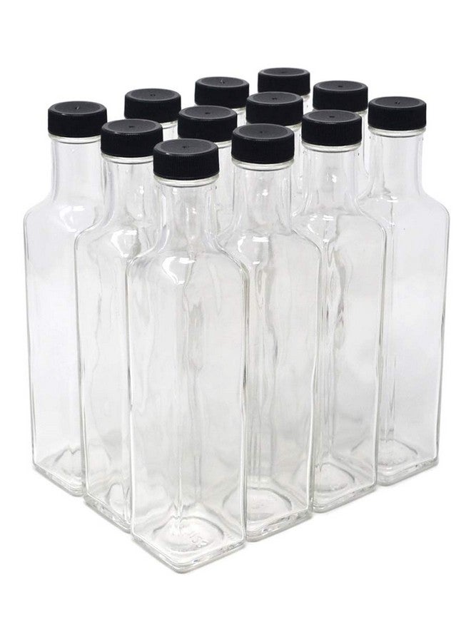 نايس بوتلز nicebottles - زجاجات كوادرا الزجاجية الشفافة، سعة 250 مل، أغطية سوداء (8.5 أونصة سائلة) - علبة من 12 زجاجة 