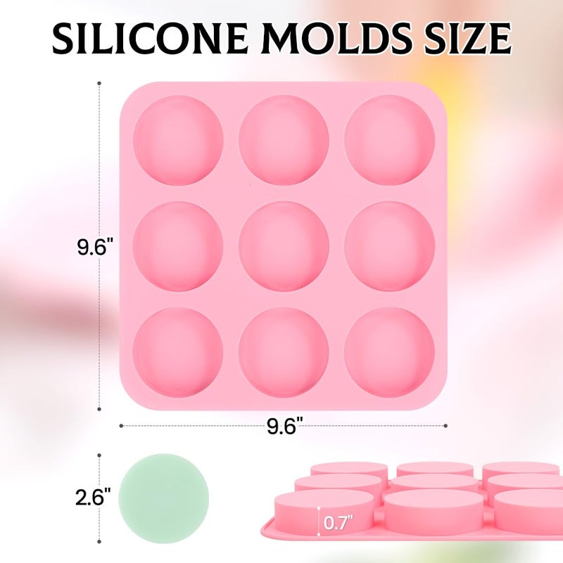 SJ Soap Molds 2 Packs, Cylindrical Silicone Soap Molds for Soap Making, 9 Cavity Round for Bath Bombs, Homemade Craft Soap, Cake, Chocolate ï¼† Ice Cube-Pink - Image 3
