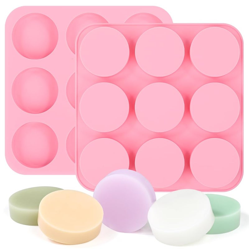 SJ Soap Molds 2 Packs, Cylindrical Silicone Soap Molds for Soap Making, 9 Cavity Round for Bath Bombs, Homemade Craft Soap, Cake, Chocolate ï¼† Ice Cube-Pink - Image 1