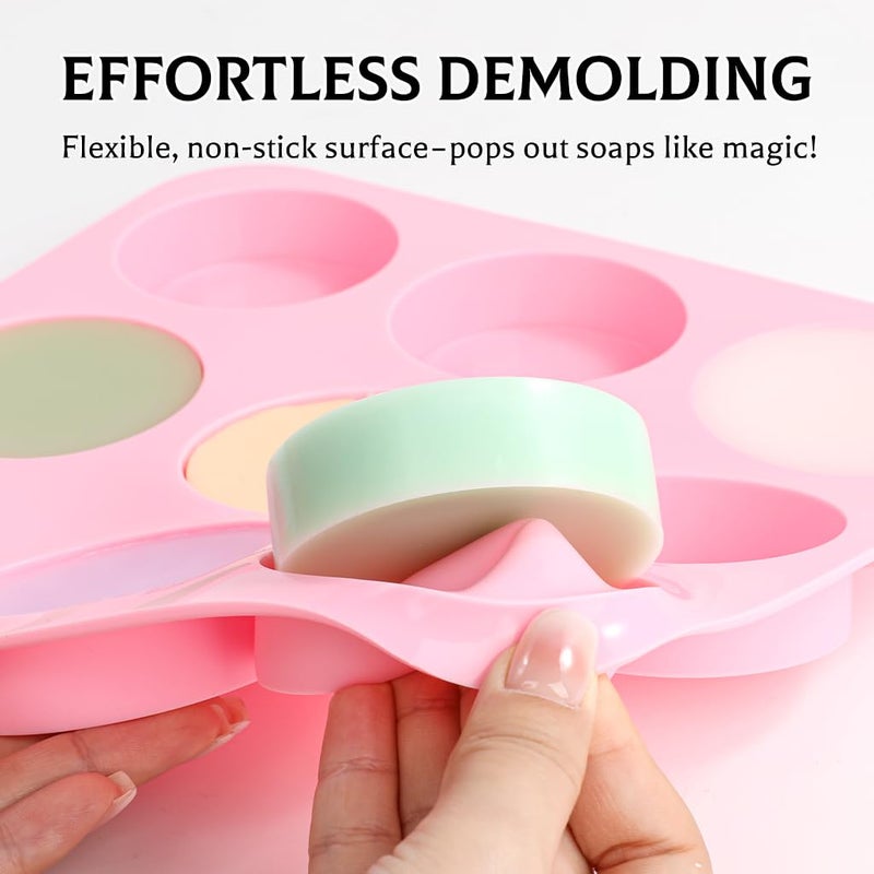 SJ Soap Molds 2 Packs, Cylindrical Silicone Soap Molds for Soap Making, 9 Cavity Round for Bath Bombs, Homemade Craft Soap, Cake, Chocolate ï¼† Ice Cube-Pink - Image 2