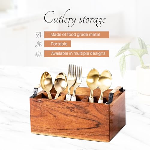 nestroots Wooden Cutlery Holder Spoon stand for kitchen | 10 Inch Brown | Cutlery Holder for Dining Table | Wooden Caddy Storage Organiser Stand Caddy holder - Image 4