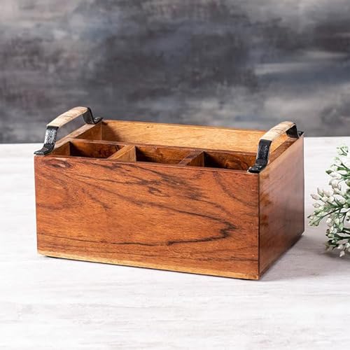 nestroots Wooden Cutlery Holder Spoon stand for kitchen | 10 Inch Brown | Cutlery Holder for Dining Table | Wooden Caddy Storage Organiser Stand Caddy holder - Image 1