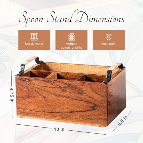 nestroots Wooden Cutlery Holder Spoon stand for kitchen | 10 Inch Brown | Cutlery Holder for Dining Table | Wooden Caddy Storage Organiser Stand Caddy holder - Image 2