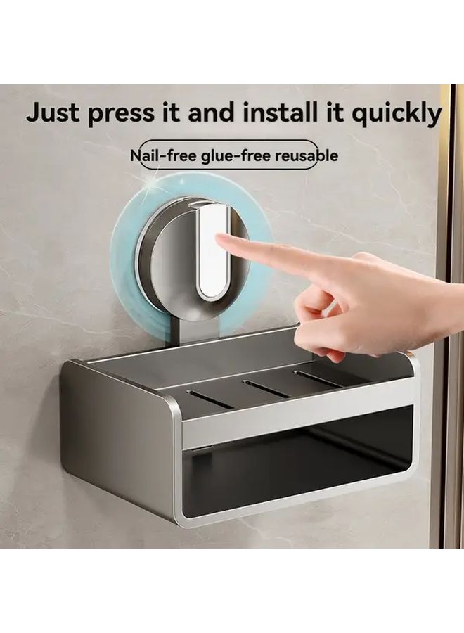 White Suction Cup Soap Dispenser No Drill Wall Mount Space Saving Bathroom Organizer - Image 2