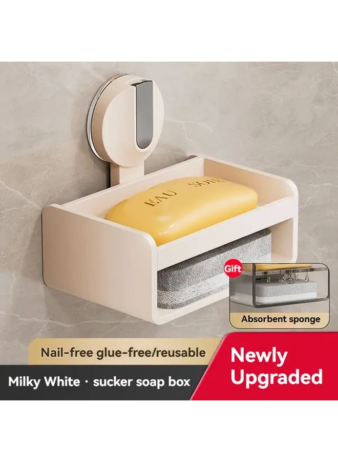 White Suction Cup Soap Dispenser No Drill Wall Mount Space Saving Bathroom Organizer - Image 5