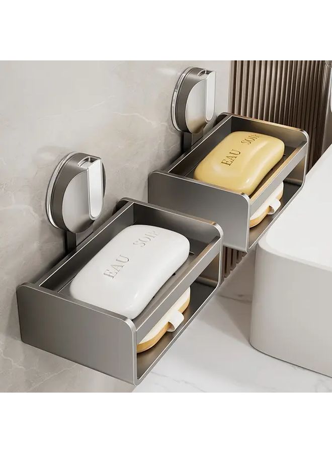 White Suction Cup Soap Dispenser No Drill Wall Mount Space Saving Bathroom Organizer - Image 1