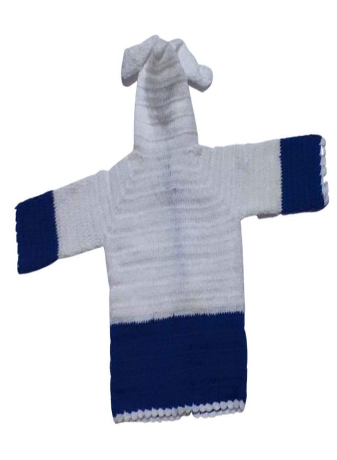 Cute Collection Hand Made New Born Baby Woolen Sweater with Pyjami and Cap for 6 to 9 Months Baby (Unisex) Blue & White - Image 4