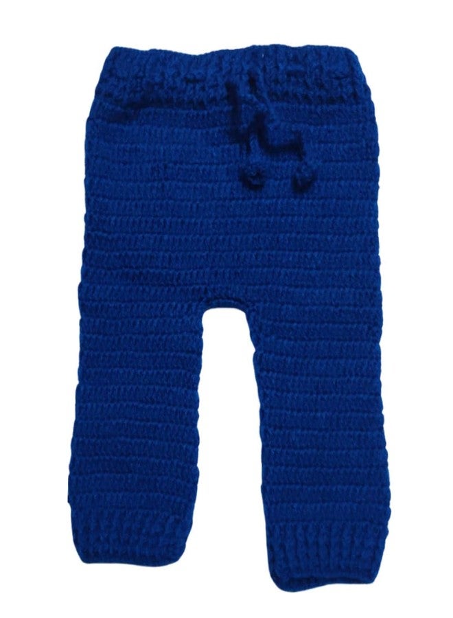 Cute Collection Hand Made New Born Baby Woolen Sweater with Pyjami and Cap for 6 to 9 Months Baby (Unisex) Blue & White - Image 5