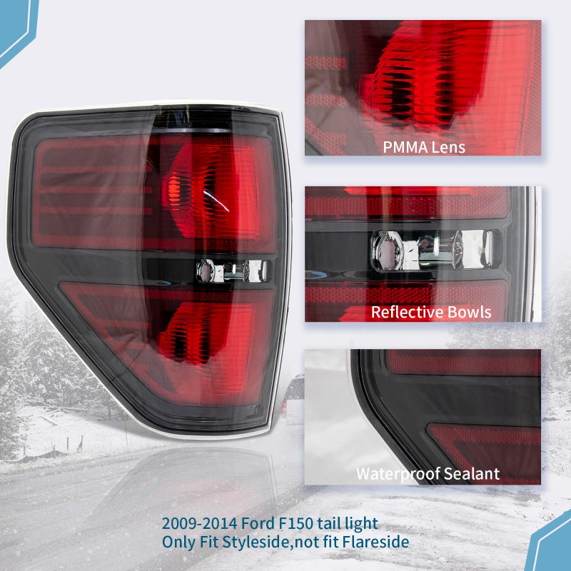 VPIMOZO Brake Tail Light Assembly Compatible With 2009 2010 2011 2012 2013 2014 Ford F150 Rear taillights Pickup Truck Smoked (Driver and Passenger Side) - Image 3