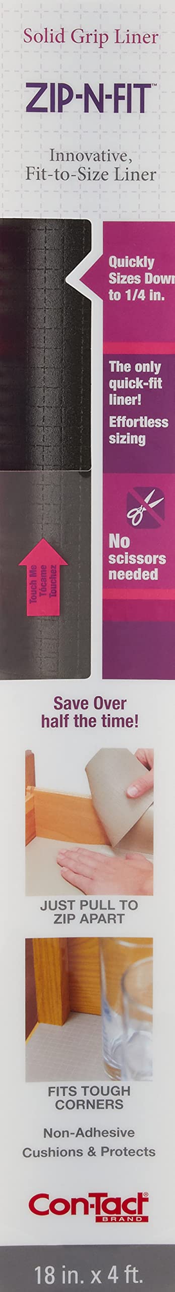 Con-Tact ConTact Brand Adhesive ZipNFit Drawer Liner Solid Grip and NonSlip Shelf Liner Suitable to Use in Home Office Garage and More 18 x 4 Black Pack of 1