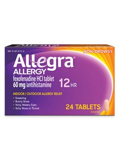 Allegra Adult 12Hr Non-Drowsy Antihistamine, Fast-Acting Allergy Symptom Relief, 60 Mg, 24 Count (Pack Of 1)  - Image 1