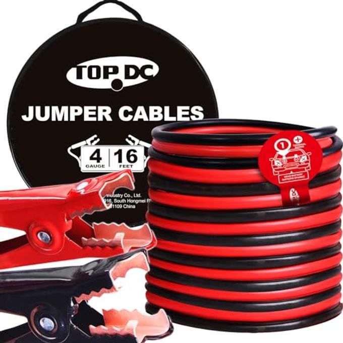4 Gauge 16 Feet Jumper Cables For Car Suv And Trucks Battery Heavy Duty Automotive Booster Cables For Jump Starting Dead Or Weak Batteries With Carry Bag Tdp0416