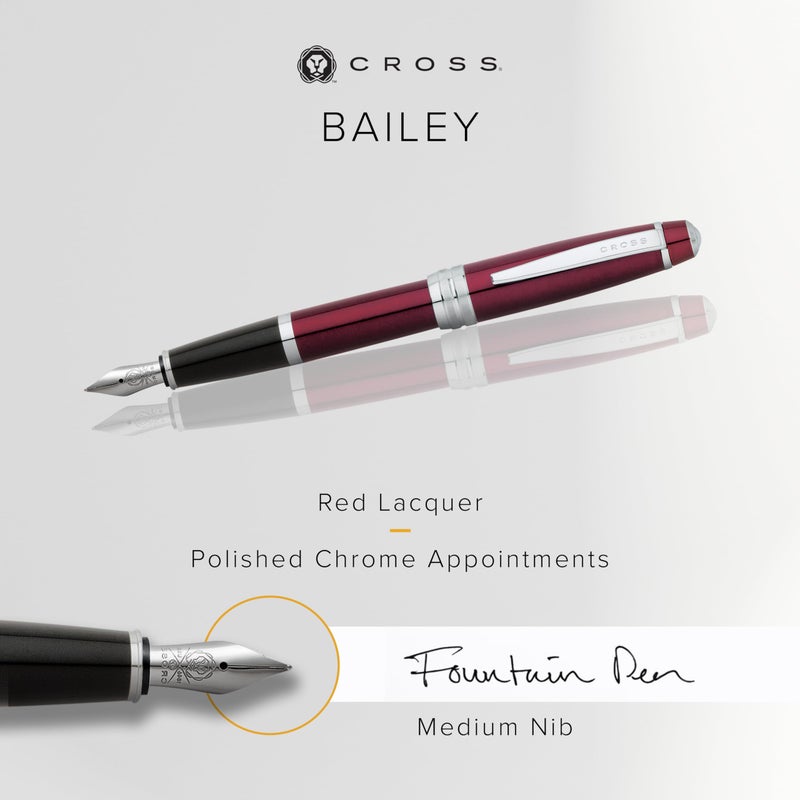 Cross Bailey Refillable Fountain Pen, Medium Nib, Includes Premium Gift Box - Red Lacquer - Image 2