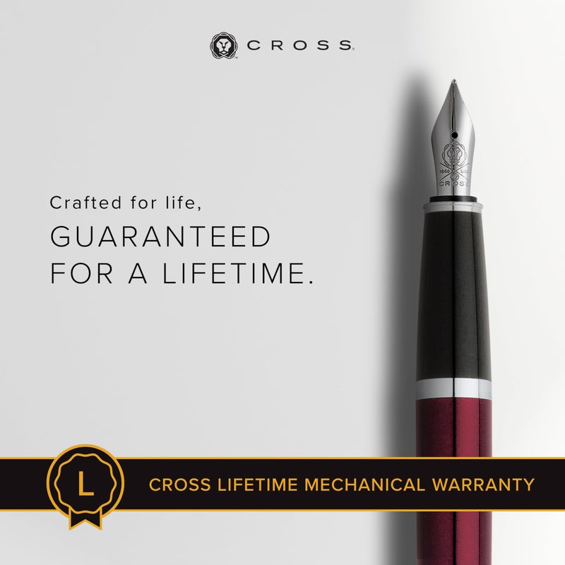 Cross Bailey Refillable Fountain Pen, Medium Nib, Includes Premium Gift Box - Red Lacquer - Image 3