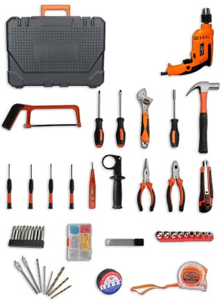 Automotive and Household Tool Set - Hammer Drill Tool Kit - Home DIY Tool - Tool Kits for Men - Contains Impact Drill, Screwdriver, Claw Hammer, Wrench, Pliers, Utility Knife, Saw, Tape Measure - view 2