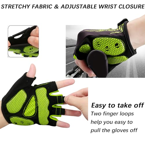 MOREOK Cycling Gloves Bike Gloves for Men/Women-[5MM Gel Pad] Half Finger Bicycle Biking Gloves for Cycling/Weight Lifting/Gym/Motorcycle/Rowing/Outdoor Sports-050-GREEN-XL - Image 4