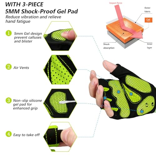 MOREOK Cycling Gloves Bike Gloves for Men/Women-[5MM Gel Pad] Half Finger Bicycle Biking Gloves for Cycling/Weight Lifting/Gym/Motorcycle/Rowing/Outdoor Sports-050-GREEN-XL - Image 2