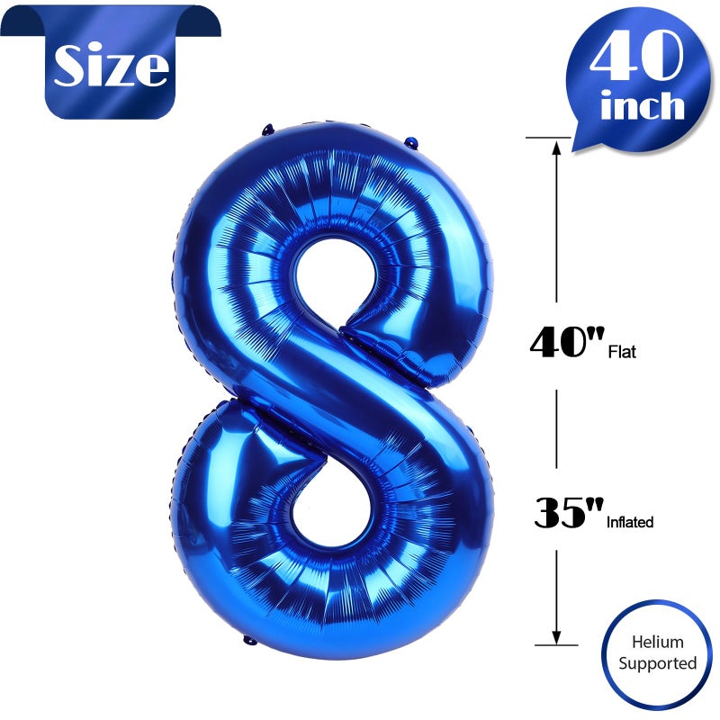 IWERP Navy Blue 8 Balloon, Number Balloon 40 Inch, Blue Birthday Decorations, 8 18 28 38 80 Birthday Balloons, 8th Party Supplies, Number 8 Balloon - Image 4